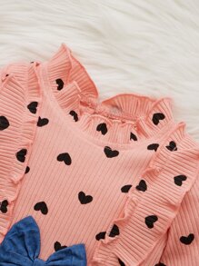 嬰兒假兩件愛心圖案荷葉邊前蝴蝶結洋裝 - 彩色 - 查看 3