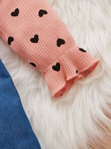 嬰兒假兩件愛心圖案荷葉邊前蝴蝶結洋裝 - 彩色 - 查看 4