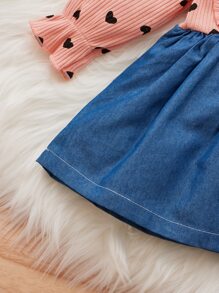 嬰兒假兩件愛心圖案荷葉邊前蝴蝶結洋裝 - 彩色 - 查看 6