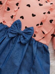 嬰兒假兩件愛心圖案荷葉邊前蝴蝶結洋裝 - 彩色 - 查看 7