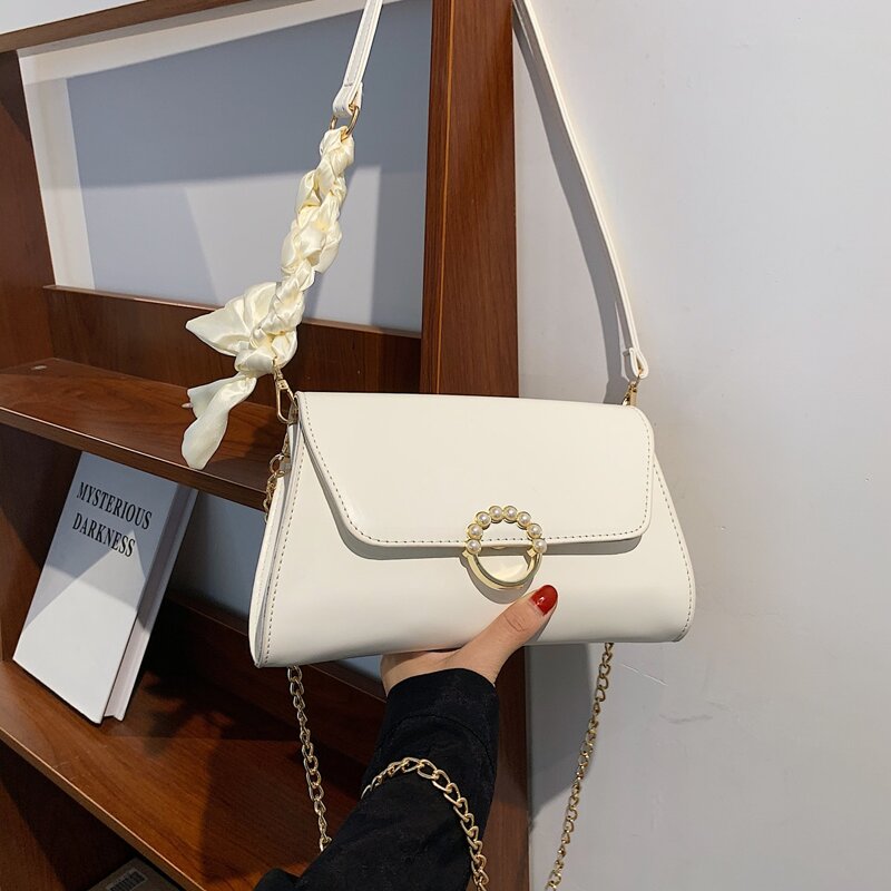 

Faux Pearl Decor Shoulder Bag, White