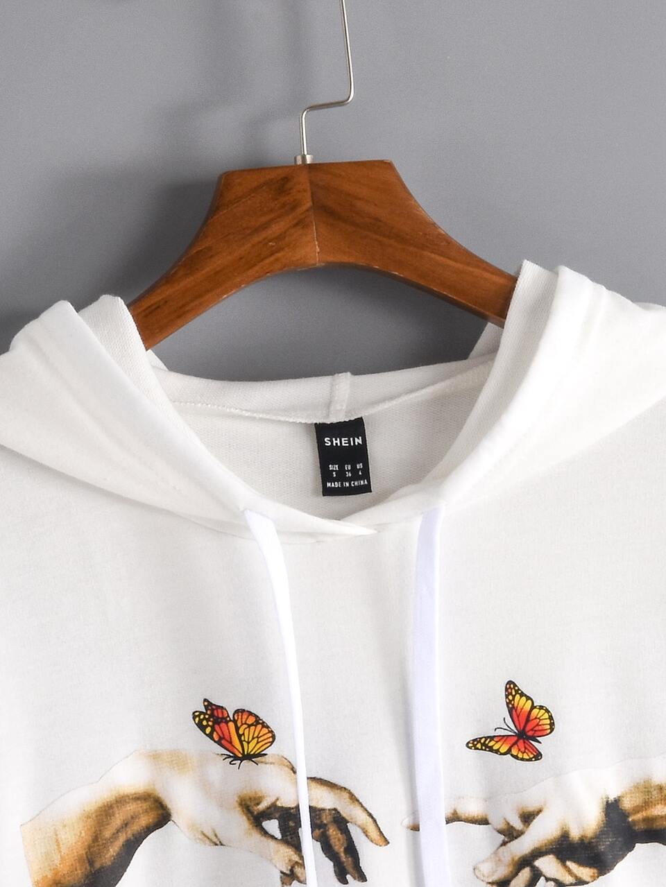 Hand & Butterfly Print Hoodie