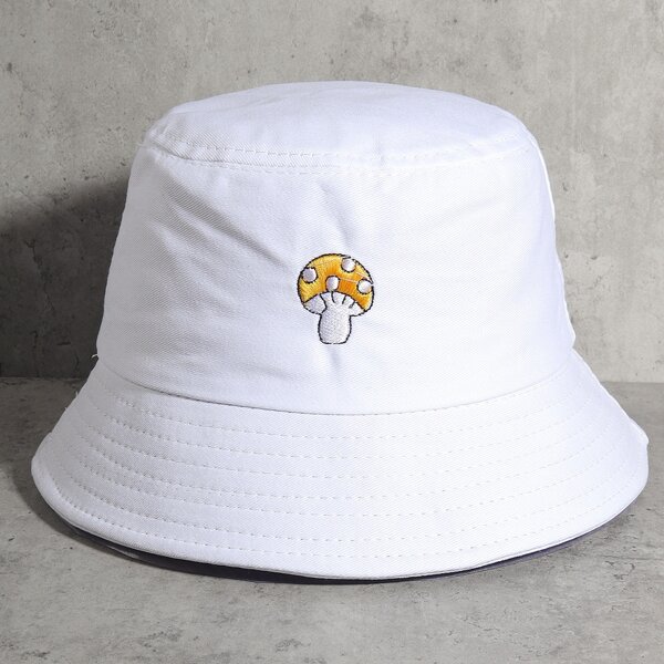 

Mushroom Embroidery Bucket Hat, White