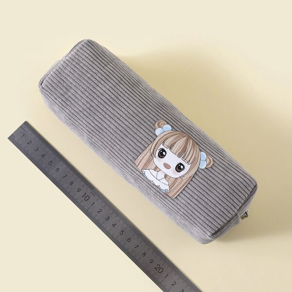

Girl Print Corduroy Pencil Case, Light grey