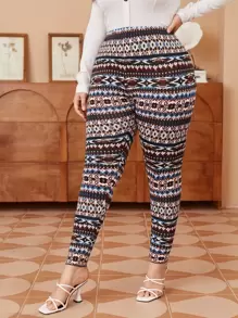 Mulvari 大碼滿版印花緊身打底褲 - 彩色 - 查看 3