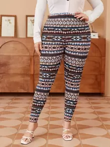 Mulvari 大碼滿版印花緊身打底褲 - 彩色 - 查看 4