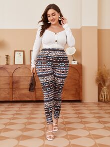 Mulvari 大碼滿版印花緊身打底褲 - 彩色 - 查看 5