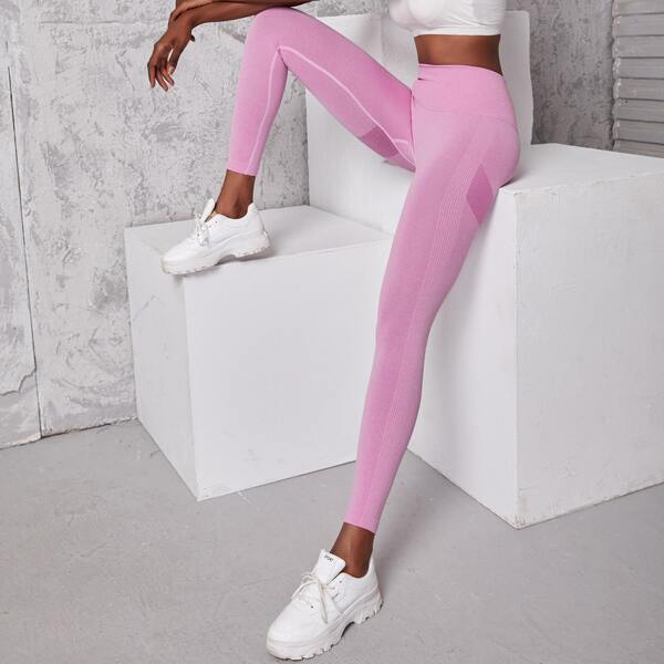 

Wide Band Waist Sports Leggings, Pink