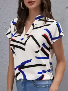 SHEIN Clasi Áo sơ mi Cao thấp Hình học Giải trí - Nhiều màu - Xem 1