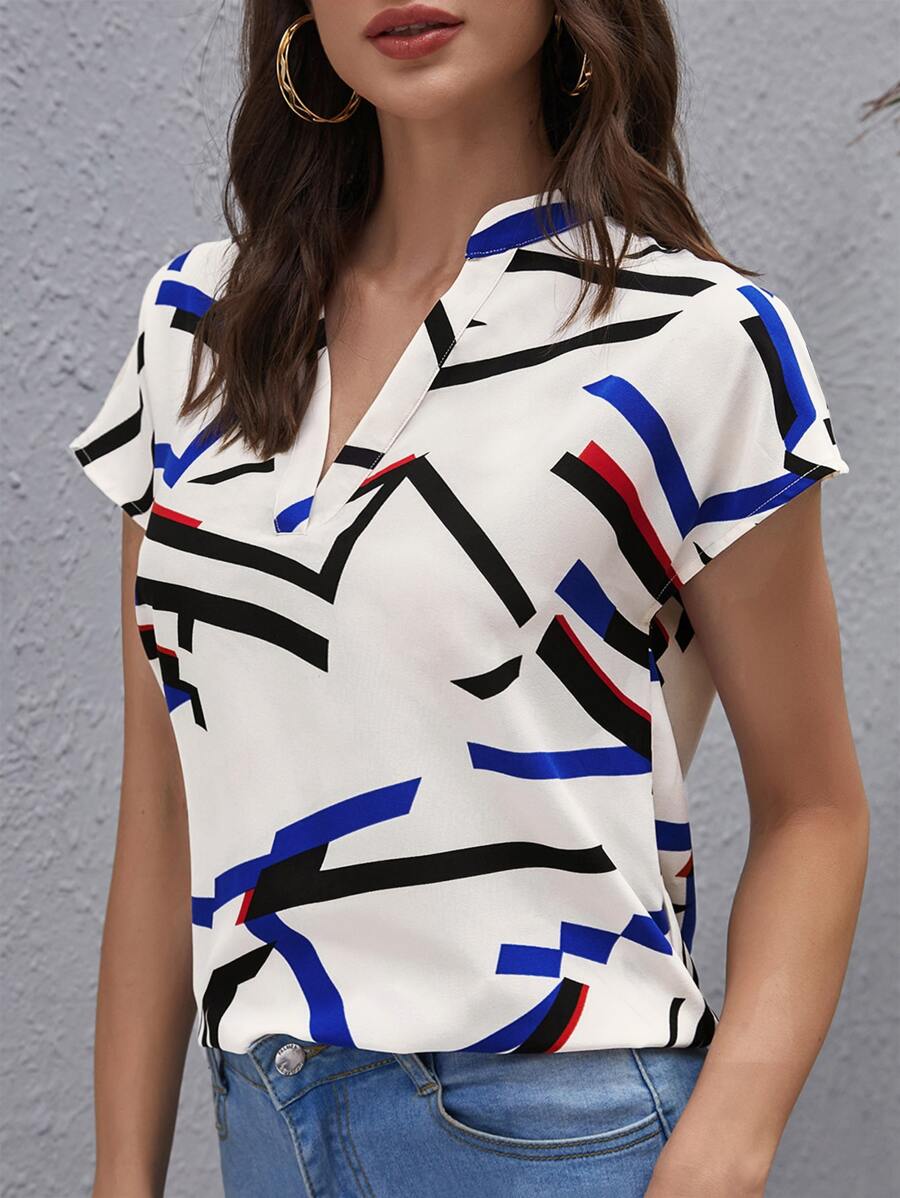 SHEIN Clasi Áo sơ mi Cao thấp Hình học Giải trí - Nhiều màu - Xem 1