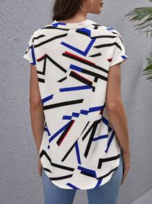 SHEIN Clasi Áo sơ mi Cao thấp Hình học Giải trí - Nhiều màu - Xem 2