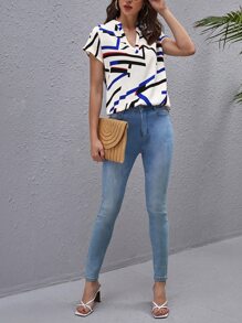 SHEIN Clasi Áo sơ mi Cao thấp Hình học Giải trí - Nhiều màu - Xem 5