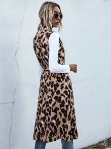 SHEIN LUNE Leopard Print Belted Vest Coat - Multicolor - View 2