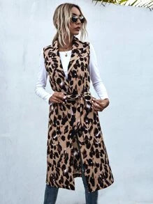 SHEIN LUNE Leopard Print Belted Vest Coat - Multicolor - View 5
