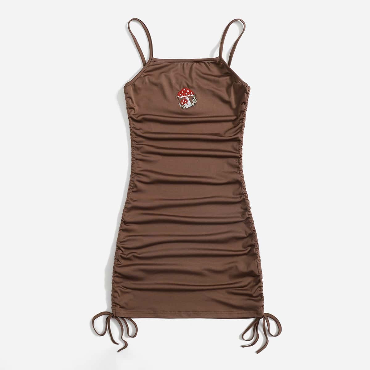 

Mushroom Print Drawstring Side Dress, Mocha brown
