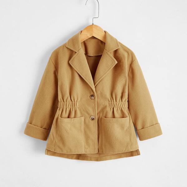 

Toddler Girls Dual Pocket Lapel Neck Overcoat, Camel
