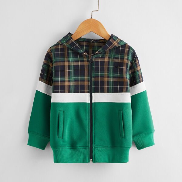 

Toddler Boys Tartan Spliced Hooded Jacket, Multicolor