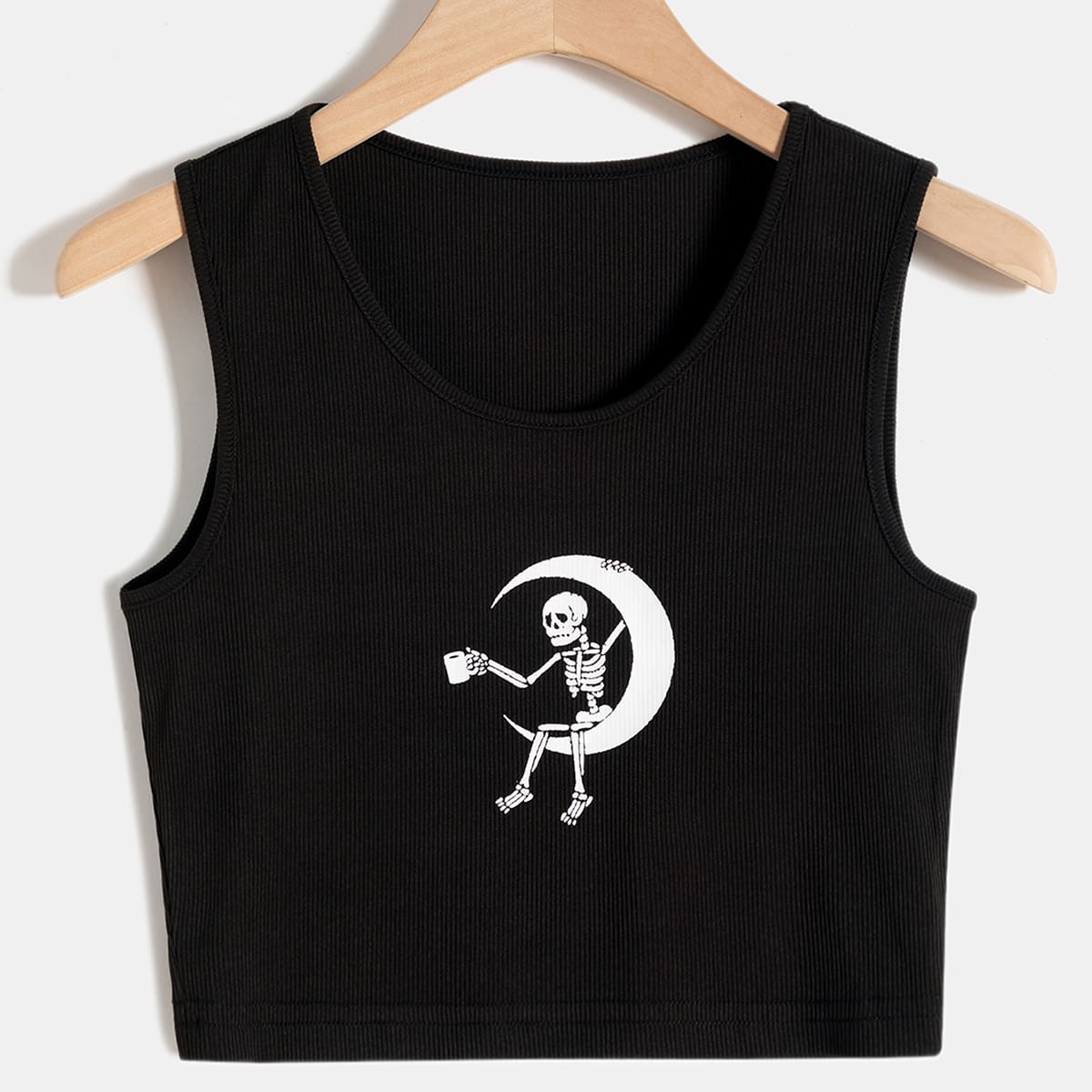 

Skull & Moon Print Tank Top, Black