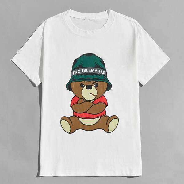

Guys Cartoon Bear Graphic Tee, White