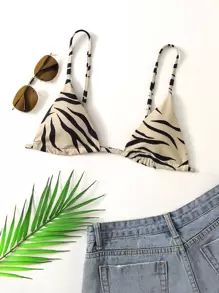 Swim Basics Summer Beach Allover Print Triangle Bikini Top