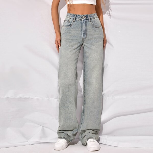 

High Waist Wide Leg Jeans, Light wash