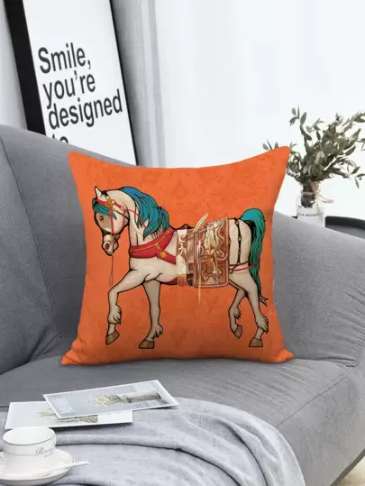 1pc Horse Print Cushion Cover Without Filler, Modern Decorative Square Cushion Cover For Bed, Sofa