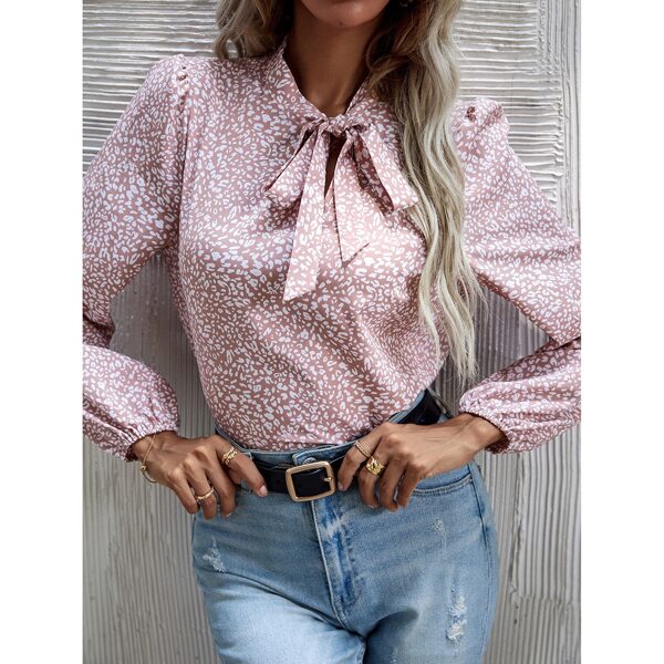 

Allover Print Tie Neck Blouse, Pink