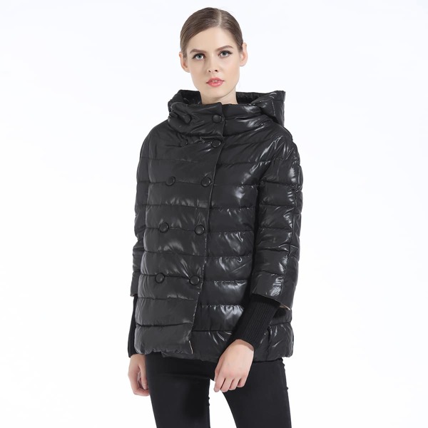 

Padded Double Breasted Hooded Winter Coat, Black