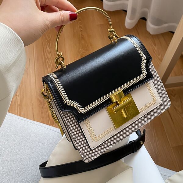 

Twist Lock Flap Satchel Bag, Black