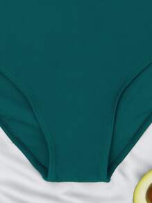 Color Block Push Up One Piece Swimsuit, For Summer Beach Vacation - Teal Blue - View 4
