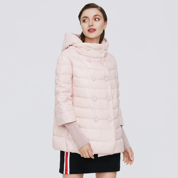 

Padded Double Breasted Hooded Winter Coat, Baby pink