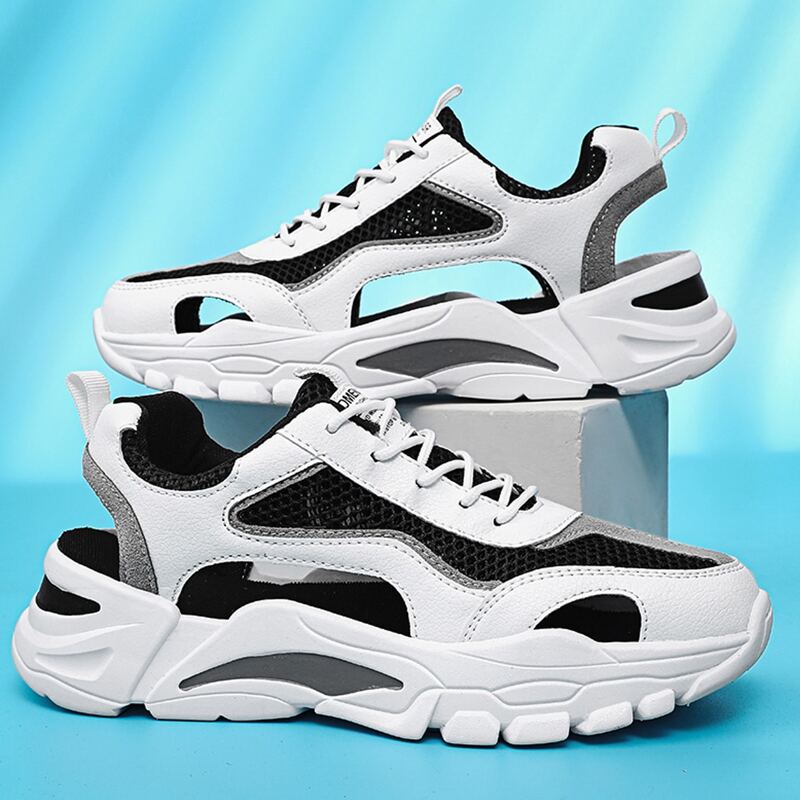 

Letter Graphic Mesh Panel Chunky Sneakers, Black and white
