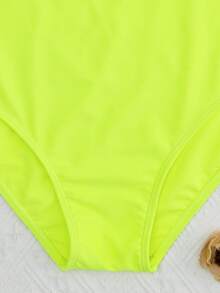 Color Block Push Up One Piece Swimsuit, For Summer Beach Vacation - Lime Green - View 4