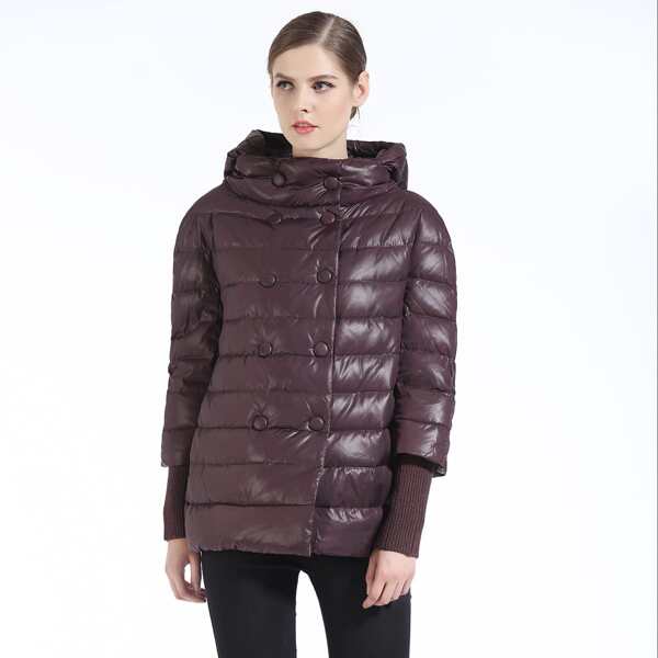 

Padded Double Breasted Hooded Winter Coat, Coffee brown