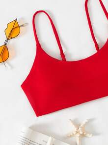 Women Bikini Tops Plain Casual - Merah - View 4