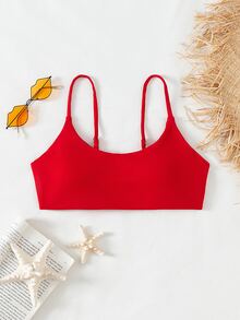 Women Bikini Tops Plain Casual - Merah - View 5
