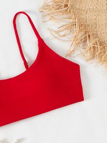 Women Bikini Tops Plain Casual - Merah - View 6