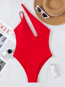 SHEIN Swim 2025 Women Plain Color Backless Sexy One-Piece Swimsuit Summer - Red - View 4