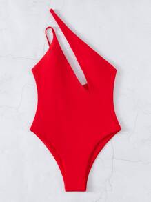 SHEIN Swim 2025 Women Plain Color Backless Sexy One-Piece Swimsuit Summer - Red - View 5