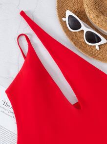 SHEIN Swim 2025 Women Plain Color Backless Sexy One-Piece Swimsuit Summer - Red - View 6