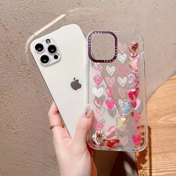 

Heart Hand Strap Phone Case, Multicolor