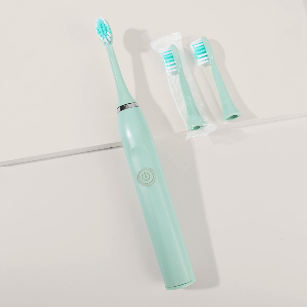 

1pc Ultrasonic Toothbrush & 3pcs Brush Head, Green