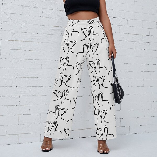 

Plus High Waist Figure Print Wide Leg Jeans, White