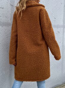 Abrigo teddy con bolsillo oculto con parte delantera abierta - Marrón - Ver 2