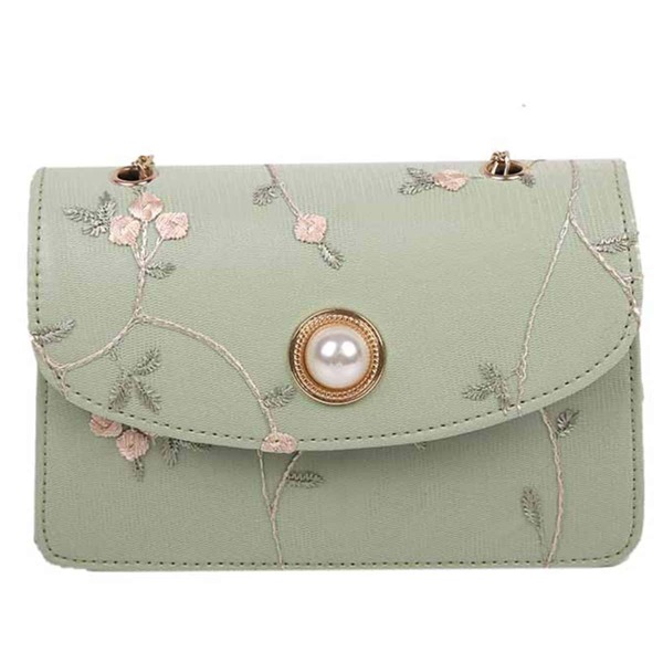 

Floral Embroidery Flap Crossbody Bag, Green