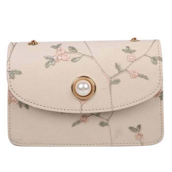 

Floral Embroidery Flap Crossbody Bag, White