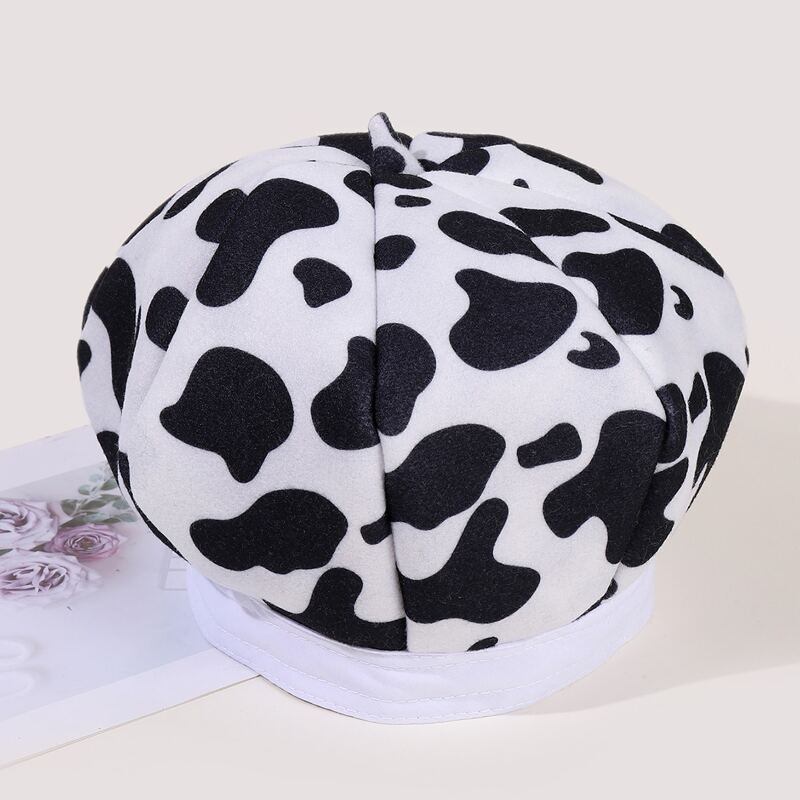 

Cow Print Beret, Black and white