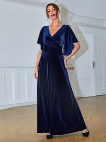 Solid Wrap A-line Bridesmaid Dress - Royal Blue - View 5