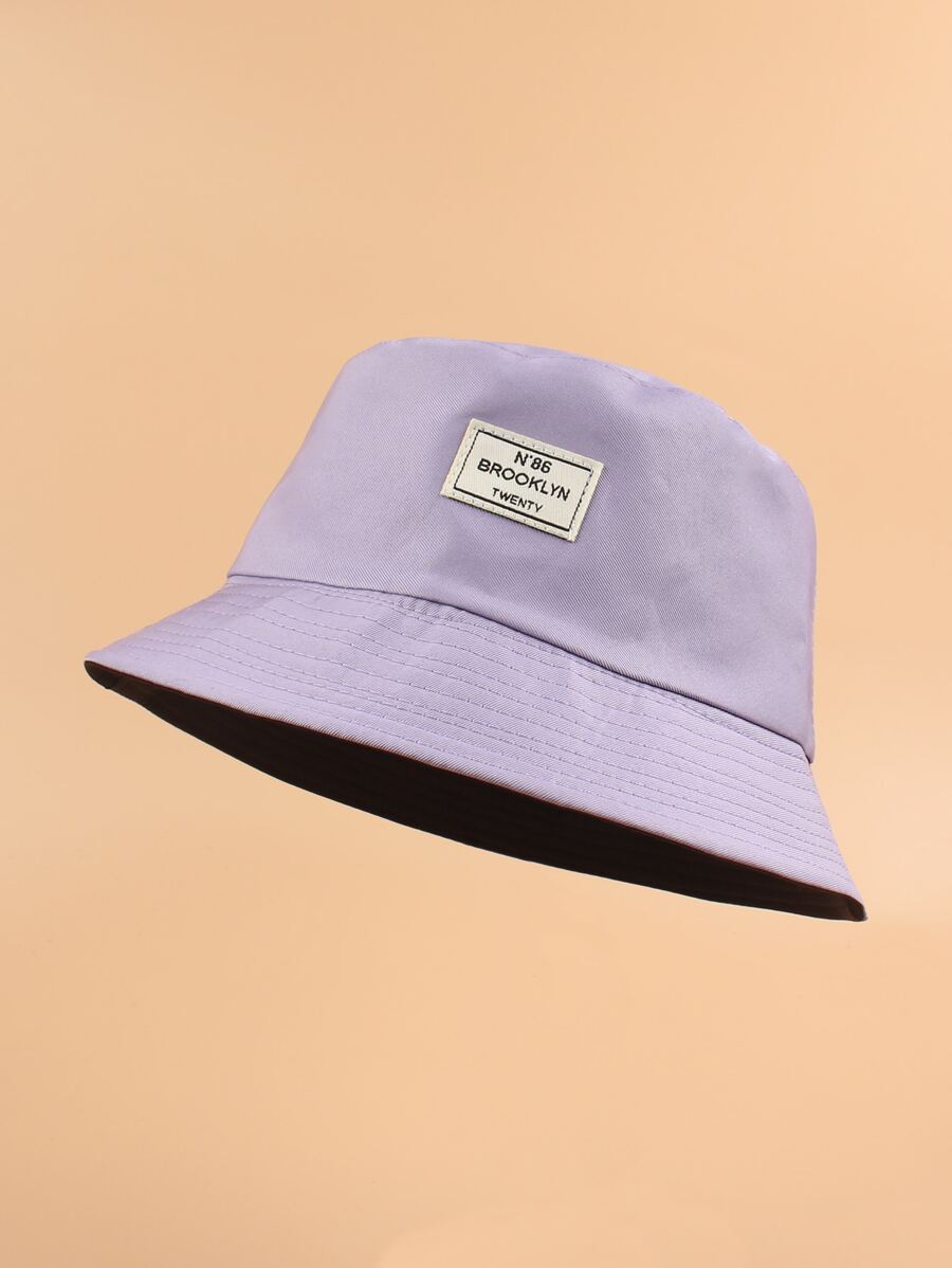 Letter Patched Bucket Hat - Purple - View 1