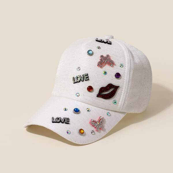 

Rhinestone Letter Decor Baseball Cap, White
